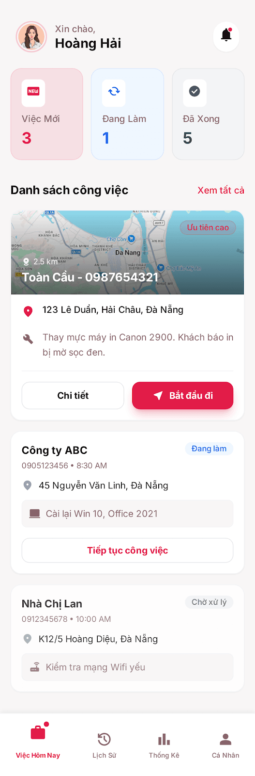 Ứng dụng Đến Tận Nơi — Việc hôm nay
