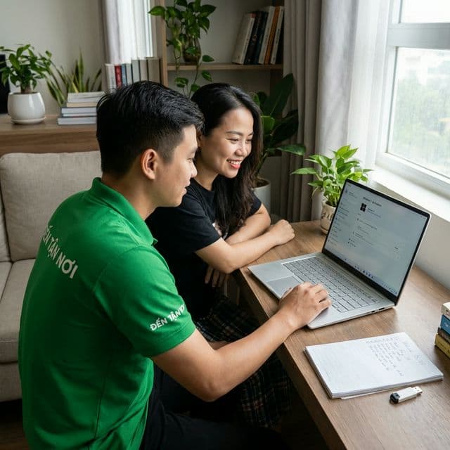 Kỹ thuật viên ĐẾN TẬN NƠI hoàn tất cài Win và bàn giao laptop cho khách hàng