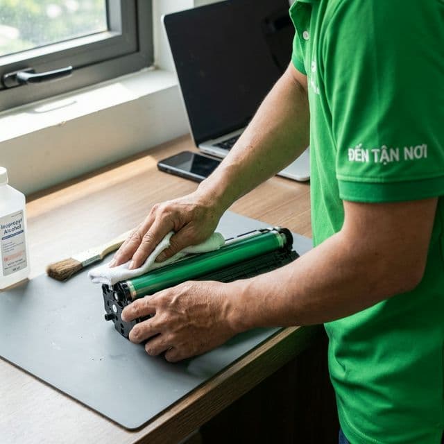 Kỹ thuật viên ĐẾN TẬN NƠI vệ sinh trống in hộp mực tại nhà khách hàng Đà Nẵng