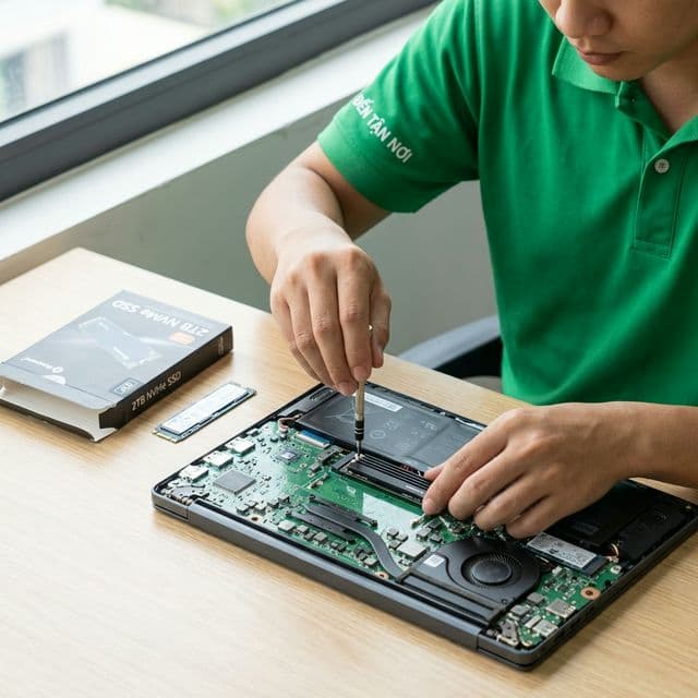 Kỹ thuật viên ĐẾN TẬN NƠI nâng cấp SSD NVMe cho laptop tại Đà Nẵng