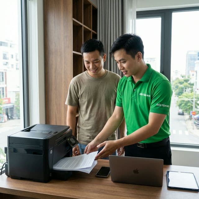 Kỹ thuật viên ĐẾN TẬN NƠI bàn giao máy in đã sửa xong cho khách hàng Đà Nẵng