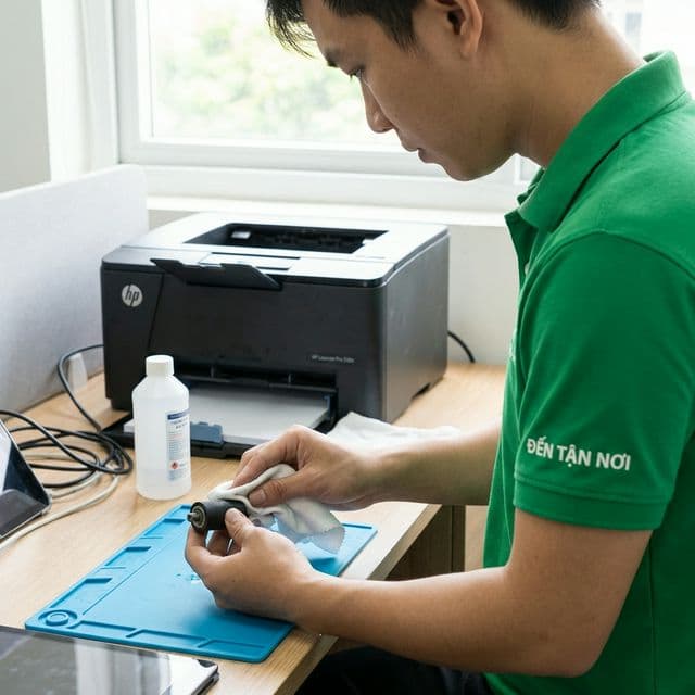 Kỹ thuật viên ĐẾN TẬN NƠI vệ sinh con lăn cuốn giấy máy in tại Đà Nẵng