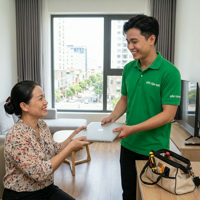 Kỹ thuật viên ĐẾN TẬN NƠI bàn giao máy đã sửa xong cho khách hàng