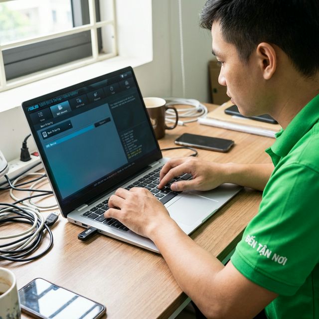Kỹ thuật viên ĐẾN TẬN NƠI cấu hình BIOS boot từ USB để cài lại Windows
