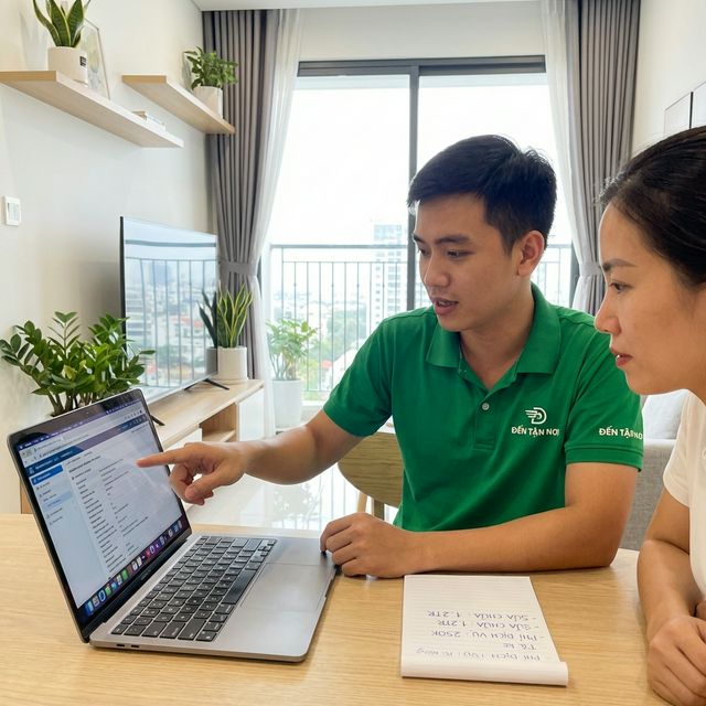 Kỹ thuật viên ĐẾN TẬN NƠI tư vấn báo giá sửa laptop cho khách hàng tại Đà Nẵng