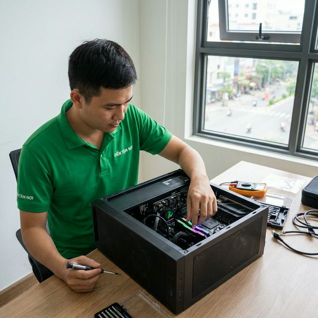 Kỹ thuật viên ĐẾN TẬN NƠI chẩn đoán lỗi mainboard PC tại căn hộ ở Đà Nẵng
